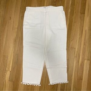 J. Crew White Linen Pants with Pom-Pom Trim
